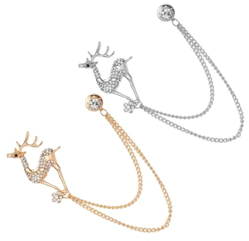 OATIPHO Elegante Anstecknadeln mit Strass Silberne Hängende Kettenbroschen aus Zinklegierung Modische Reh Broschen 2 Stück für Kleidung und Geburtstag