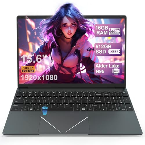 PINSTONE 15,6 Ordinateur Portable Alder Lake-N95(jusquà 3,4 GHz), PC Portable 16Go RAM 512Go SSD, Laptop avec Touch ID, Webcam/WiFi 5/Bluetooth/USB 3.0 - QWERTY Clavier avec AZERTY Membrane du Clavie