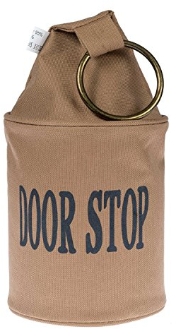 HOMESCAPES Tan Brown Fabric Doorstopper with Chunky Ring Decoration Rustic Style Heavy Duty Door Stop