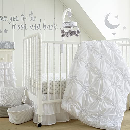 Levtex Baby - Weidenbett-Set für Babybett, 5-teilig, mit weicher Rosette und Rüschen, Weiß