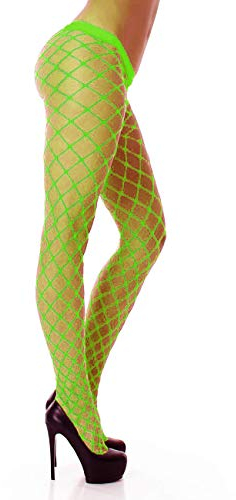PrettyLoveHose Medias de red de gran tamaño (Negro, Beige, Blanco, Amarillo, Azul, Rosa, Rojo, Naranja, Verde, Marrón), verde fluorescente, Talla única