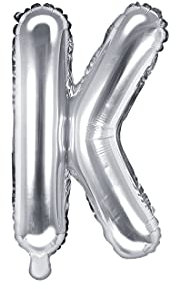 PartyDeco Folienballon Buchstabe K Silber-Geburtstag Hochzeit Jahrestag Folienballon Buchstabe K- Silber Größe ca. 35 cm Verlobung Silvesterparty Folienballon Deko