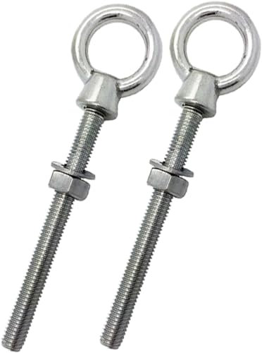 Perno de ojo de elevación con vástago largo con tuercas completas y arandela de acero inoxidable de grado marino, M6 / 6mm, Paquete de 2 unidades.