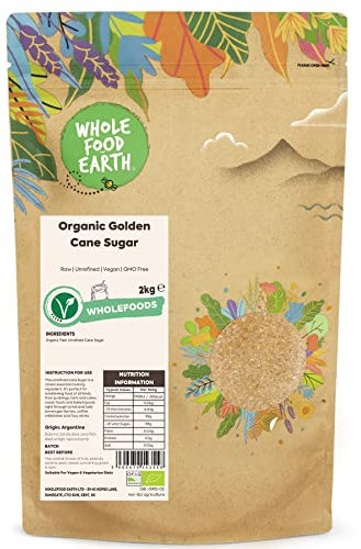 Wholefood Earth Organic Golden Cane Sugar 2kg Raw | Unrefined | Vegan | GMO Free | Certified Organic