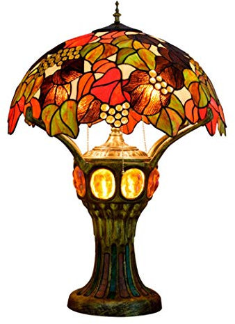 Yjmgrowing Tiffany Style Tischlampe für Wohnzimmer 20-Zoll-Retro-Traubenschreibtisch neben Lampen mit dekorativer Beleuchtung des Buntglas-Hotel-Schlafzimmers,110-240 V, E27 + E14,40 W (55 × 71 cm)