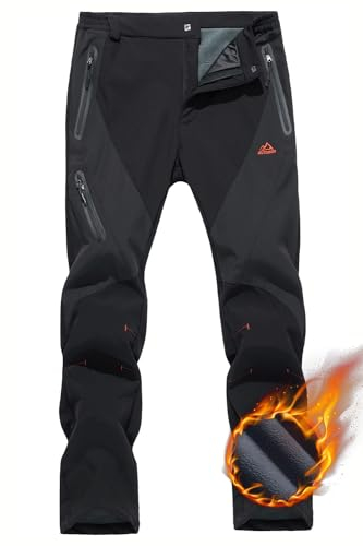 TACVASEN Herren Gefüttert Outdoorhose Wasserdicht Winterhose Warme Wanderhose Berghose Winddicht Warm Softshellhose, Schwarz, 40