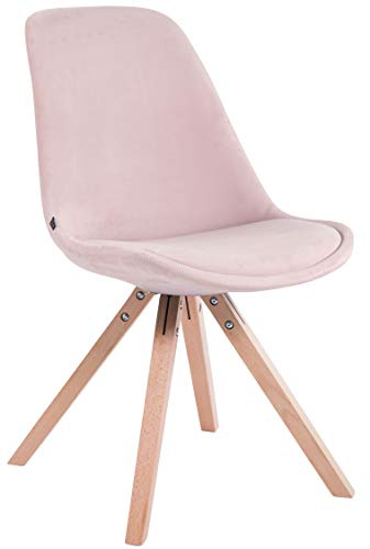 CLP Retrostuhl Toulouse Samt Square Mit Hochwertigem Sitzpolster I Lehnstuhl Mit Stabilem Holzgestell I Sitzhöhe 48 cm | Farbe pink Gestell Farbe Natur