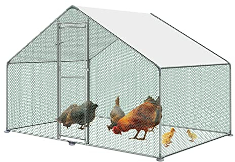 LZQ Hühnerstall Freilaufgehege Hühner 3x2x2 m Hühnergehege Hühnerhaus Dach Geflügelstall Verzinkter Stahlrahmen mit PE