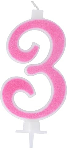 Vela numeral con purpurina fucsia n.3