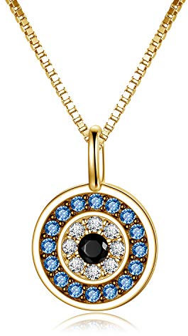 PEIMKO Collier Evil Eye en argent sterling 925 avec pendentif rond bleu en oxyde de zirconium pour femmes et hommes 45,7 cm - Blanc/or rose/or jaune, Argent sterling, Zircone cubique