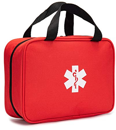 Jipemtra Red First Aid Bag Empty Travel Rescue Pouch First Responder Storage Medicine Emergency Bag for Car Home Office Kitchen Sport Outdoors (Red with Folders)