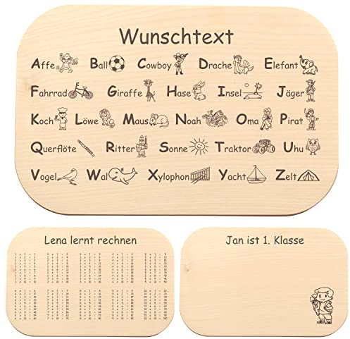 Einmaleins Brettchen für Mädchen und Jungen zur Einschulung, personalisiert mit Namen, Spruch, Motiv - zum Schulanfang für Kinder, Geschenk zum Kindertag, 1x1 lernen