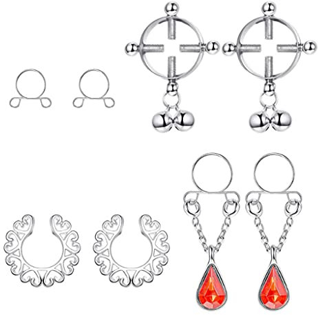 Milageto 8Set en Acier Inoxydable Faux Mamelon Anneaux Bijoux de Corps pour