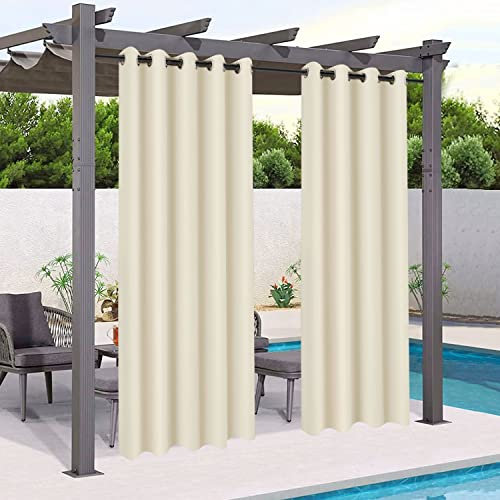 Mingfuxin Wasserdichter Outdoor-Vorhänge, Garten Patio Gazebo Verdunkelungsvorhänge, Thermisch isolierte Outdoor Vorhang mit Ösen für Veranda Cabana Pergola(2 Stücke/ 132 X 240 cm, Beige)