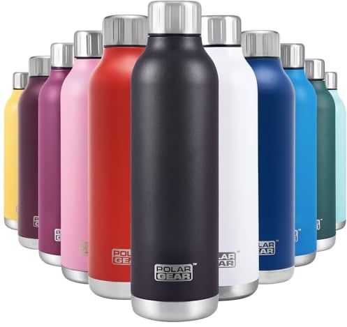 Polar Gear Stainless Steel Water Bottle - 500ml Vacuum Insulated Metal Water Bottle, Double Wall, Leakproof Drinks Bottle - 12H Hot, 24H Cold - Perfect for Work, Travel, Sports, Gym (Black)