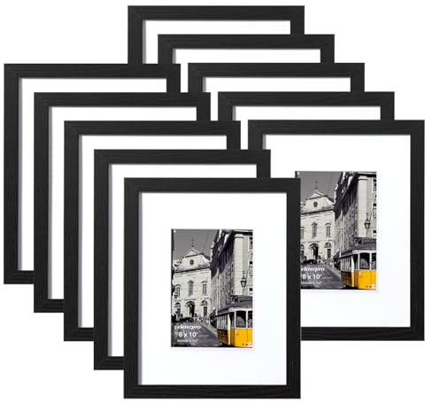 eletecpro 8x10 Picture Frames Set of 10 with Clear Acrylic Cover, Gallery Wall Decor, Displays 5x7 Photos with Mat or 8x10 Without, Horizontal or Vertical for Tabletop and Wall, Black