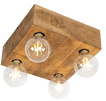 QAZQA - Landhaus I Vintage Land Deckenleuchte I Deckenlampe I Lampe I Leuchte dunkles Holz 4-flammig Spotbalken-Licht - Block I Wohnzimmer I Schlafzimmer - Quadratisch - LED geeignet E27