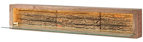MASSIVMOEBEL24.DE | BARK by WOLFMÖBEL - massives Wandregal - freischwebend, naturfarben, lackiert | Akazienholz | 145x30x27 | mit integrierter LED-Beleuchtung | Wandboard Schweberegal Regal