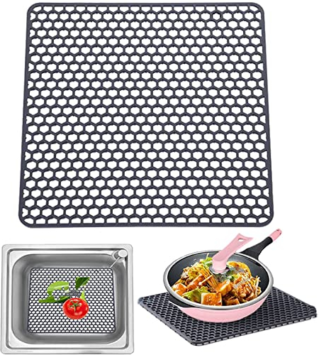 LONGFITE Almohadilla Protectora de Silicona para Desagüe del Fregadero, Alfombrilla Grande para Secar Platos, Protector de Encimera, 12.8 por 12.8 (Gris)
