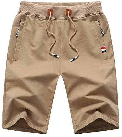 Tansozer Kurze Hose Herren Shorts Sommer Jogginghose Kurz Baumwolle Gym Sweat Shorts Herren Sport Fitness Training Shorts Khaki XL
