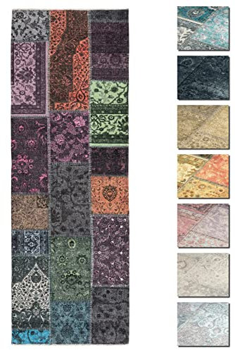 TESSO LIVING Kelim Patchwork Teppich Mehrfach 80 X 290 cm - Maschinenwaschbar - Moderner Kurzflor Wohnzimmer Teppich - Super Soft