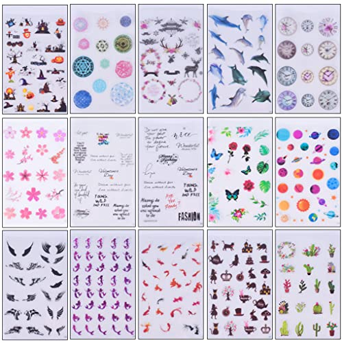 FineInno 15 Blätter Harz Aufkleber Epoxidharz Füllmaterial, Resin Stickers, Holographische Transparent Aufkleber für Silikonformen, DIY Harz Handwerk, Scrapbooking