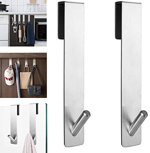 2 Stück Türhaken Rostfrei Kleiderhaken über Tür Dusche Haken zum Einhängen Badezimmer Ohne Bohren für & Schrank 10mm Türfalz, Silber, 17,8 * 3 cm / 7 1,18 Zoll