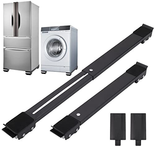 2 Stück ausziehbare Gerätemöbel Dolly mobile Roller, verstellbare Waschmaschine bewegliche Rollenräder, Metallhalterung für Kühlschrank, Waschmaschine, Trockner, Spülmaschinenbasis, Schwarz