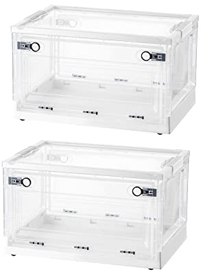Seahelms 2 Pack Storage Boxes with Lids 23L Plastic Stackable Storage Boxes with Wheels Collapsible Storage Box for Living Room,Bedroom,Study and Office (white)