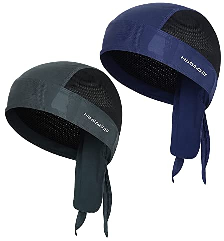 HASAGEI Sports Bandana Cap, Biker Bandana Cap, Kopftuch Herrem Damen, Sommermütze Fahrradmütze, Elastizität Atmungsaktiv Schweißableitender Quick Dry Kopfbedeckung (Grau+Blau)