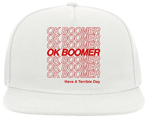 OK Boomer Have A Terrible Day Funny Meme Graphic 5 Panel Snapback Flat Visor Cap Hat Baseballmütze Weiß