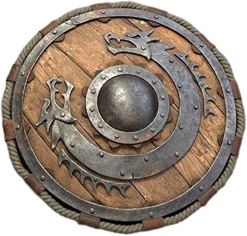 ENCORE HOME DECOR Antikes handgefertigtes mittelalterliches Drachen-Schild, rundes Schild, Wikinger-Rundschild, Cosplay-Kampf-Ready-Schild