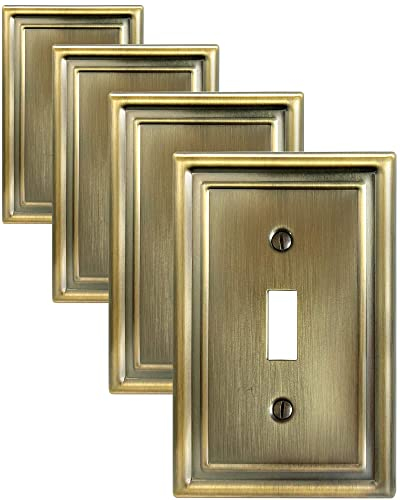 ZILLSEA Lichtschalter-Abdeckung, Antik-Messing-Abdeckung, einzelne Kippschalter-Abdeckung, langlebige Metall-Wandplatte, 8,9 x 12,2 cm, mittlere Größe, 4 Stück