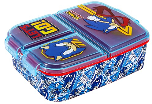 Zawadi Global Sonic The Hedgehog Kids Childrens Multi Compartment Rectangular School Travel Lunch Food Box Sandwich Bento Container, BPA Free