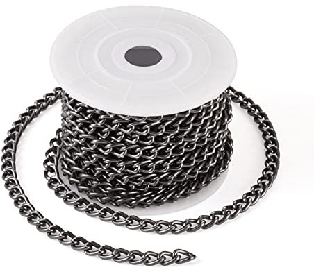 Craftdady 5M Oxidation Aluminum Curb Chains Oval Unwelded Twist Link Cross Cable Chain with Spool for Necklace Bracelet Jewellery Making,Black