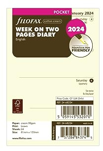 Filofax Taschenwoche auf zwei Seiten Englisch 2024 Terminplaner - Baumwolle Creme