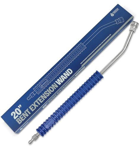 Essential Washer 20 Pressure Washer Extension Wand w/Bend - Stainless Steel Power Washer Wand with Molded Grip - Pressure Washer Wand Replacement - Stainless Steel 1/4” QC Plug Coupler Preinstalled