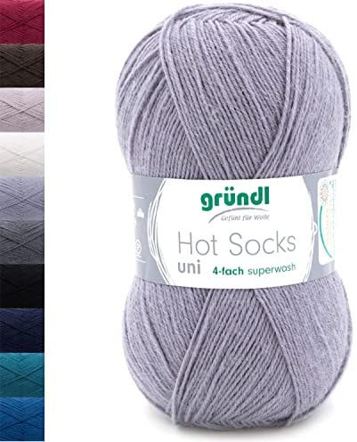 Sockenwolle 4fädig uni grau | 100g Gründl Hot Socks 4-fädig einfarbig | 75% Wolle, 25% Polyamid | Strumpfwolle Sockengarn (4ply, 4fach) Wolle für Socken stricken (82 - silbergrau)