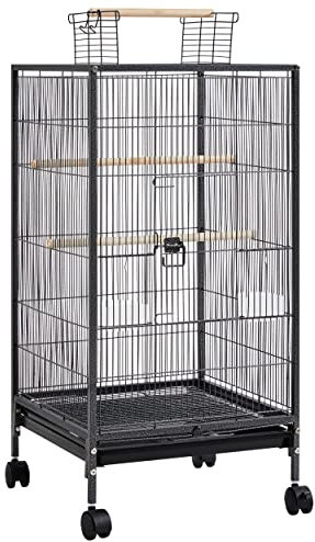 Abician Cage à Oiseaux sur Pied à roulettes Cage en Métal pour Perroquet Perruches Intérieur Extérieur 45,5×45,5×100,5 cm