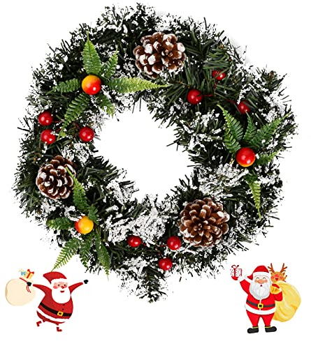 Jinlaili 30CM Ghirlanda Natalizia per Porta d'ingresso, Ghirlanda di Natale, Corona per Porte, Corona dell'Avvento Artificiale, Ghirlanda Natalizia per porta, il camino e la decorazione della parete