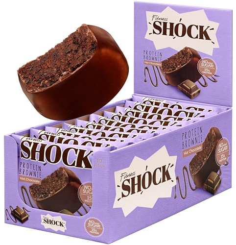 FitnesSHOCK Protein Brownie Snack ohne Zusatz von Zucker, Kekse mit 15% Eiweiß, Dunkle Schokolade, sättigende Ballaststoffe, low carb, weiche Konsistenz, 10 Stück х 50g - Schokolade Geschmack