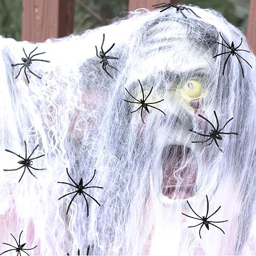 Tuofang 200g Telarañas Decorativas de Halloween, Tela de Araña de Halloween Decoracion con 40 Arañas Falsas Adornos Halloween Decoración Casa