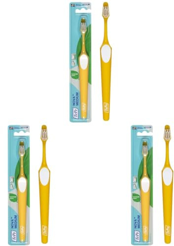 TEPE Nova Zahnbürste Medium Für eine effektive und gründliche Zahnreinigung x Bürste in Gelb (Packung mit 3)