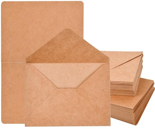 60 Sets Papier Karten mit Umschlag für Graffiti Hochzeit, Blanko Umschlag 12x9cm mit Karten Braun Natur Weiß A6, Kraftpapier Kleine Karten und Niedlich Retro Umschlag für DIY Grüße Weihnachts (A)