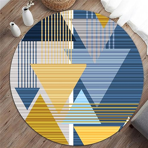 Highdi Teppich Rund rutschfest Schlafzimmer Teppiche, Modern Innenbereich Patchwork-Dreieck Runder Teppich fürs Wohnzimmer, Flur, Kinderzimmer, Büro (Dunkelblau,140cm)