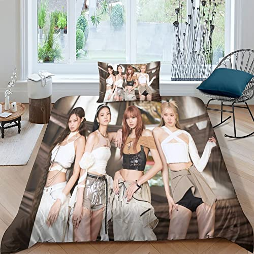HESHS Blackpink Bettwäsche 3D Star Bettbezug Set Polyesterfaser Bettwäsche Set Mikrofaser Bettbezug Mit Reißverschluss, Geschenke Für Kinder Single(135x200cm)