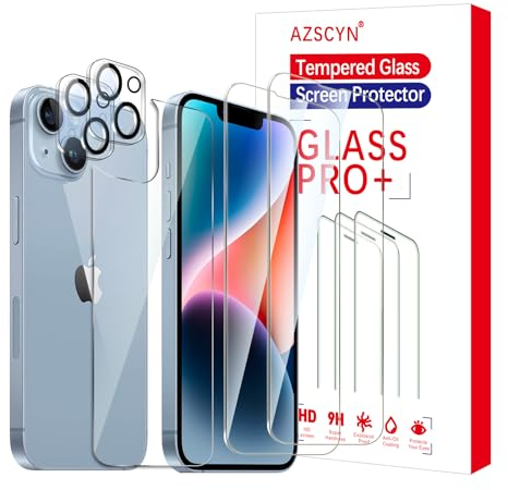 Rückseite Schutzfolie für iPhone 14, 2 Stück Panzer Schutz Glas + 2 Stück Kamera Panzer Schutz Glas, HD Klar Schutzglas Panzerfolie, Displayschutzfolie-kratzfest -keine Luftblasen -9H-Härteglas