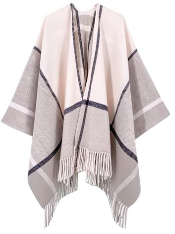 Breezy Lane Damen Schal Wrap Plaid Poncho Cape Übergroße Open Front Strick Umhang Quaste Decke Cardigans für Herbst Winter Urlaub