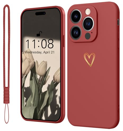Mitetabo für Handyhülle iPhone 12 Pro Hülle Gold Liebesherz, Mädchen Case Weich Silikon Slim Stoßfest Kratzfeste Süßes Gold Love Schutzhülle für iPhone 12 Pro 6.1 Rot