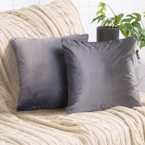 2er Set Sofakissen mit Füllung und Bezug 40x40cm weiche Kissenhülle mit Dekokissen Couchkissen für Sofa, Schlafzimmer, Wohnzimmer, Balkon, anthrazit Nebula, flauschig, mit verstecktem Reißverschluss